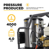 BE Power 4,000 PSI - 4.0 GPM Hot Water Pressure Washer with Honda GX390 Engine and Comet Triplex Pump - HW4013HC