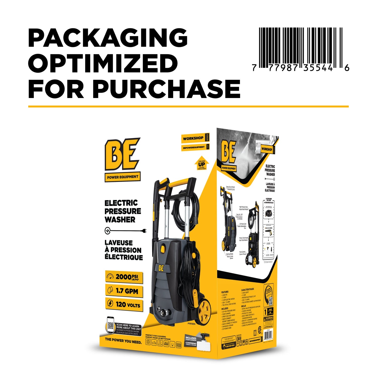 BE Power 2,000 PSI 1.7 GPM Electric Pressure Washer with Powerease Motor and AR Axial Pump - P1915EN