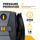 BE Power 2,150 PSI 1.6 GPM Electric Pressure Washer with Powerease Motor and AR Axial Pump - P2115EN