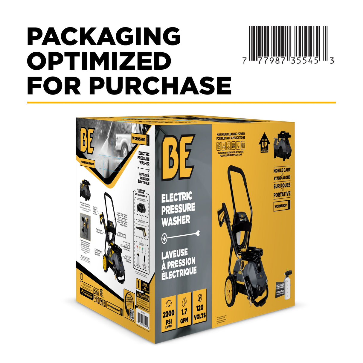 BE Power 2,300 PSI 1.7 GPM Electric Pressure Washer with Powerease Motor and AR Axial Pump - P2314EN