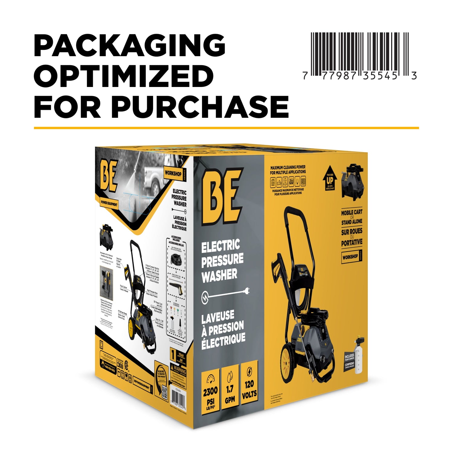 BE Power 2,300 PSI 1.7 GPM Electric Pressure Washer with Powerease Motor and AR Axial Pump - P2314EN