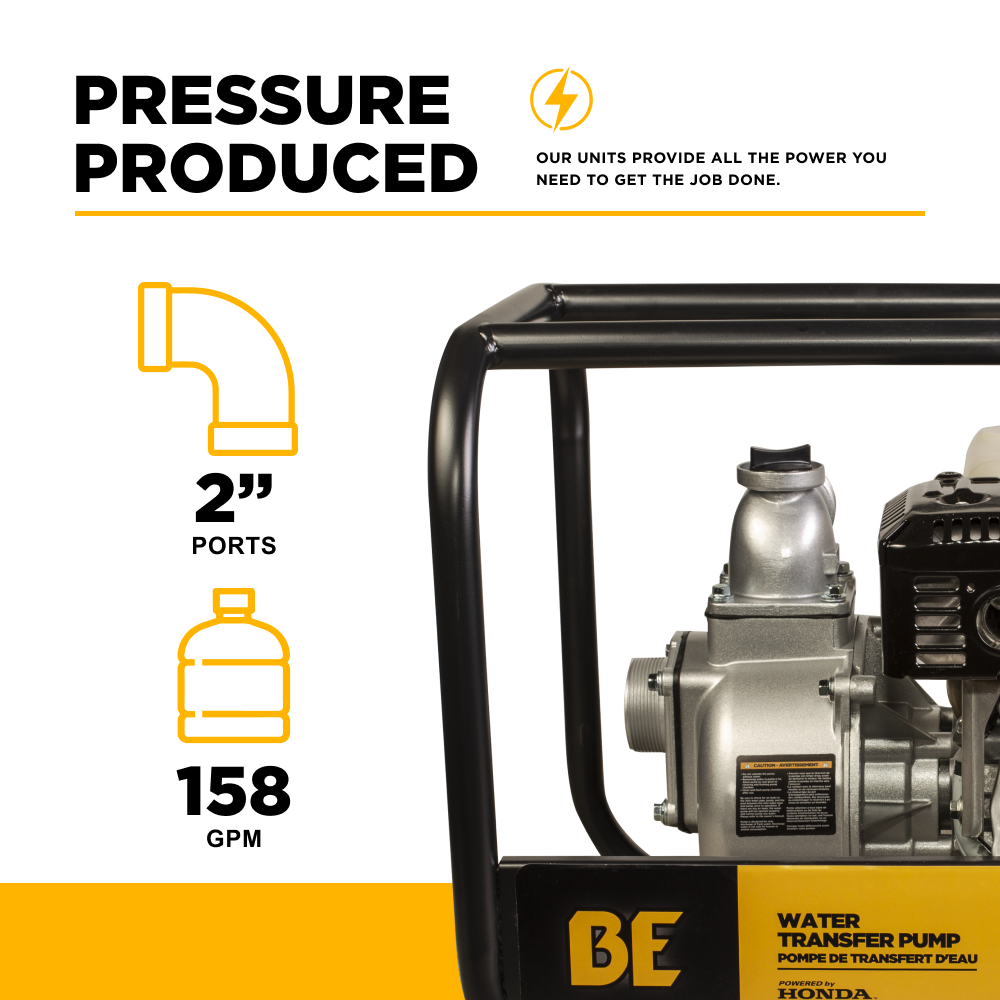 BE Power 2" Water Transfer Pump with Honda GX200 Engine