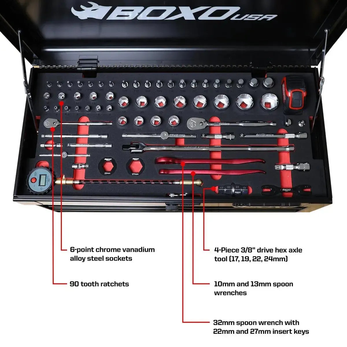 MotoBox | Ricky Carmichael 26" 5-Drawer Portable Tool Box with 103-Piece Metric Motorcycle Tool Set