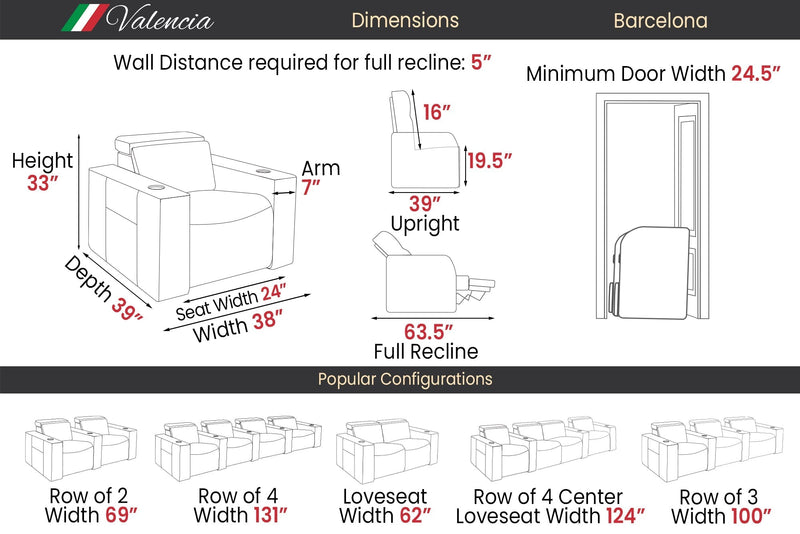 Valencia D-BOX Habtic+ Leather Home Theater Seating Barcelona Ultimate Luxury Edition