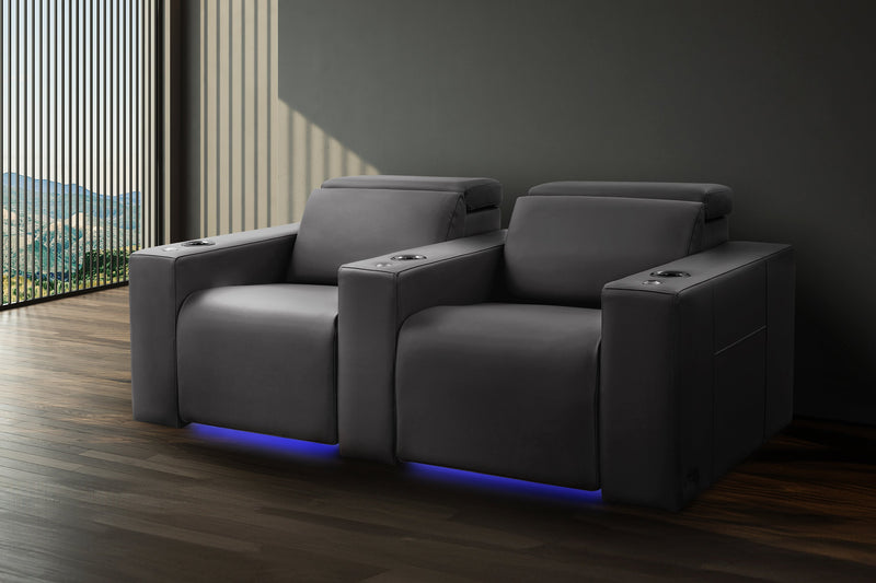 Valencia Barcelona Grand Leather Home Theater Seating Row of 4, Charcoal Grey