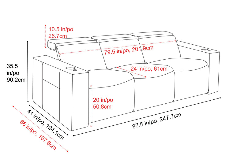 Valencia 2025 New Barcelona Grand Ultimate Leather Home Theater Seating Set of 3, Graphite
