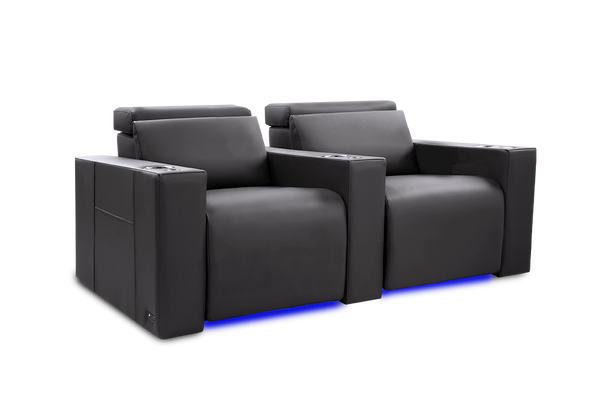 Valencia Barcelona Leather Home Theater Seating Row of 2, Charcoal Grey