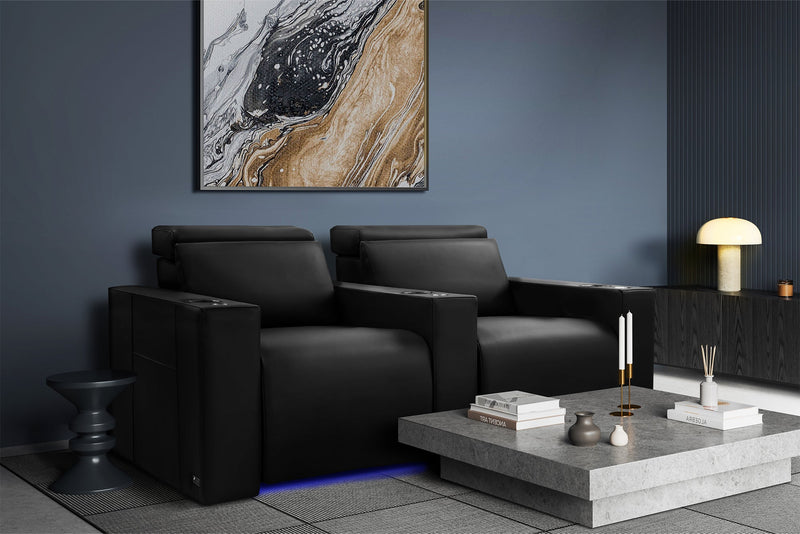 Valencia Barcelona Leather Home Theater Seating Row of 2, Midnight Black
