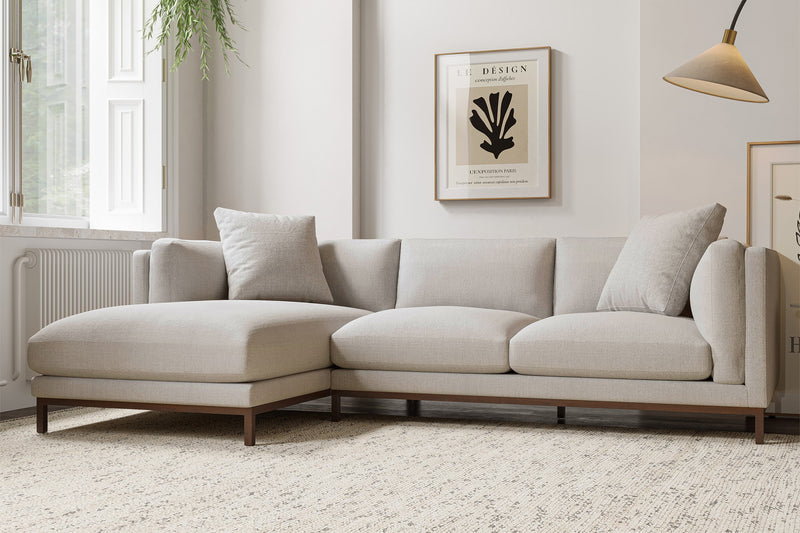 Valencia Bergen Fabric Sectional Sofa with Left Hand Facing Chaise, Beige Color