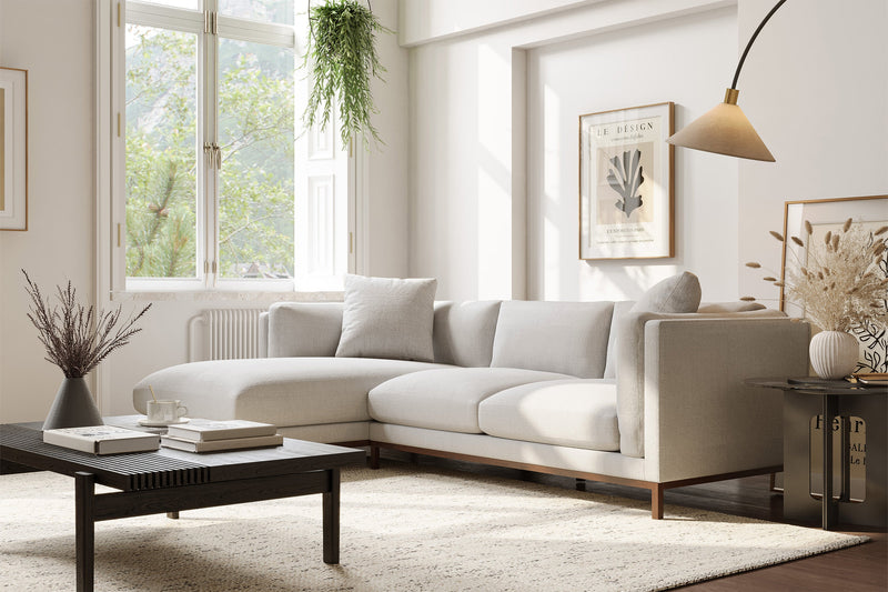Valencia Bergen Fabric Sectional Sofa with Left Hand Facing Chaise, Beige Color