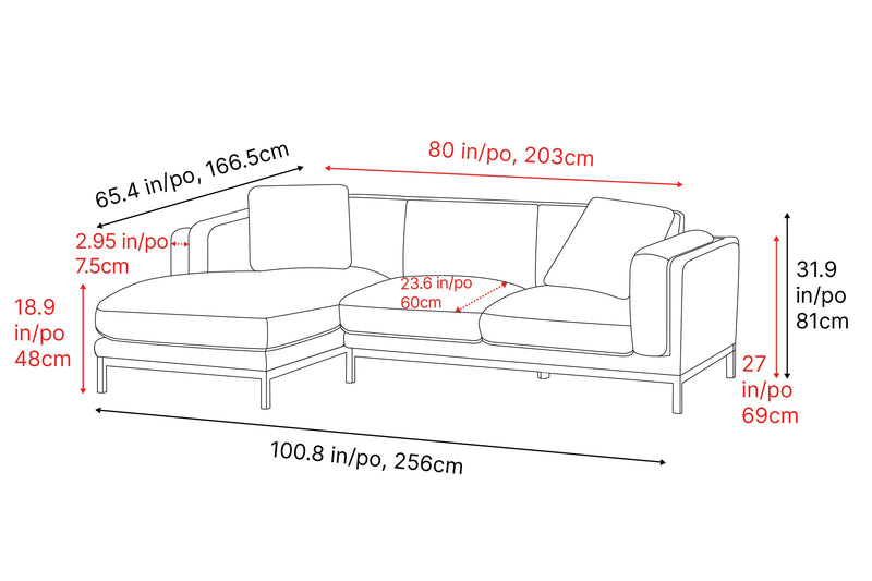 Valencia Bergen Fabric Sectional Sofa with Left Hand Facing Chaise, Beige Color