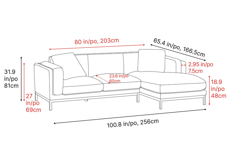 Valencia Bergen Fabric Sectional Sofa with Right Hand Facing Chaise, Beige Color