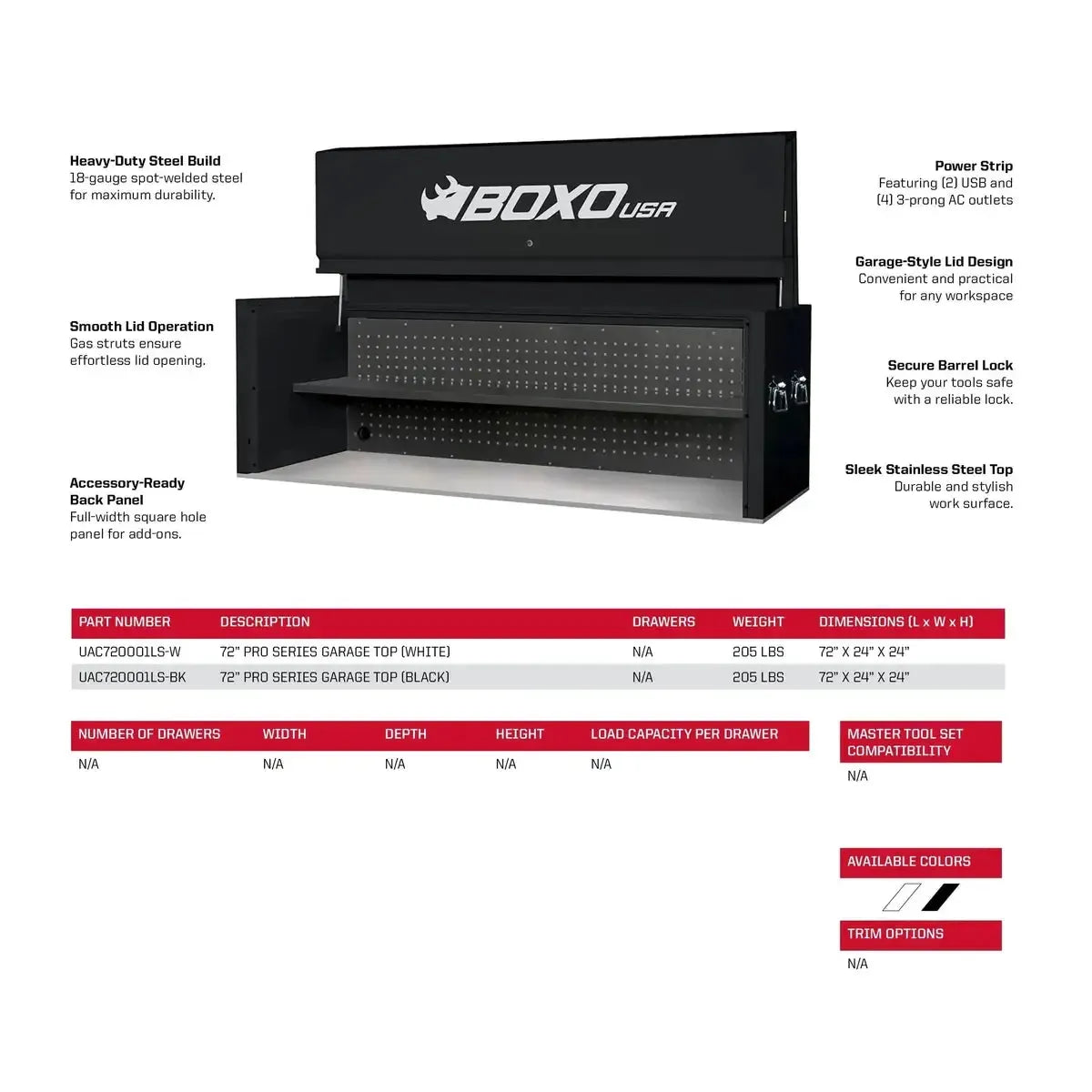 Pro Series | Loaded 72" 14-Drawer Garage Top Rolling Tool Box | Black