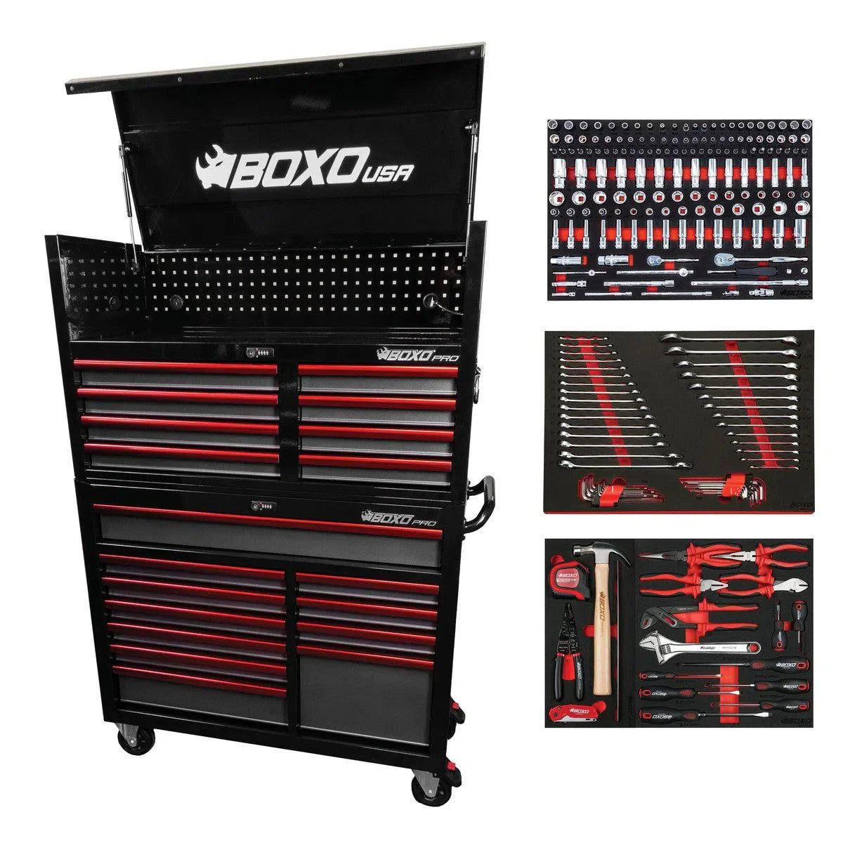 Pro Series | Loaded 45" 19-Drawer Rolling Tool Box | Black and Red