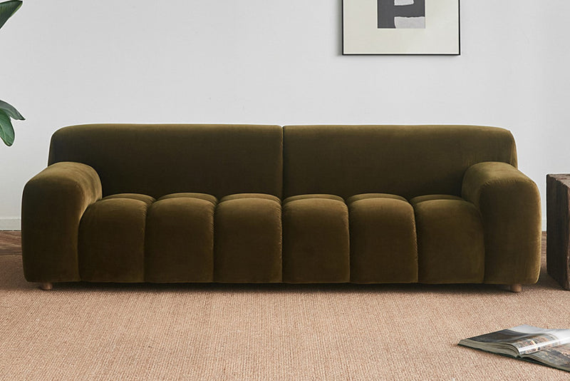 Valencia Brielle Velvet Fabric Three Seats Sofa, Oliver Green