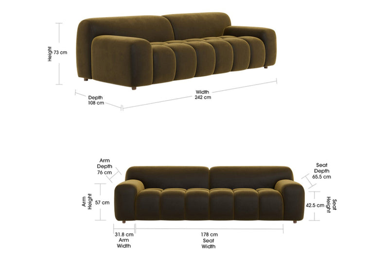 Valencia Brielle Velvet Fabric Three Seats Sofa, Oliver Green