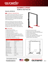 Olympic 2PCFHD-12 12,000‐lb. HDXL Symmetric Clear Floor Two Post Lift