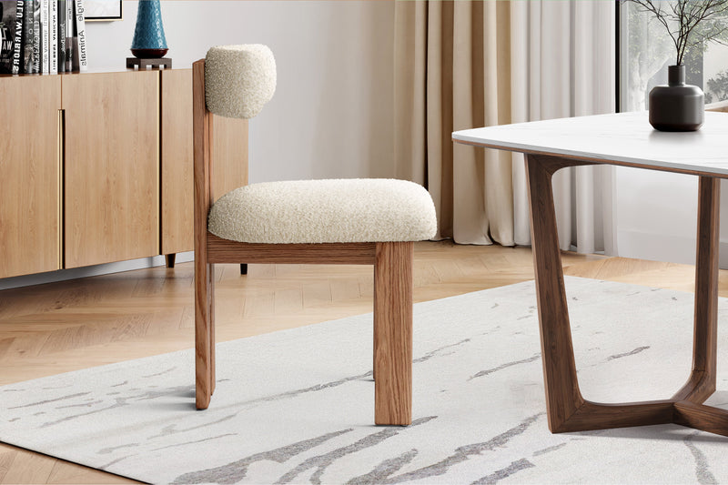 Valencia Carlo Natural Oak Wood Boucle Dining Chair, Beige (Set of 2)
