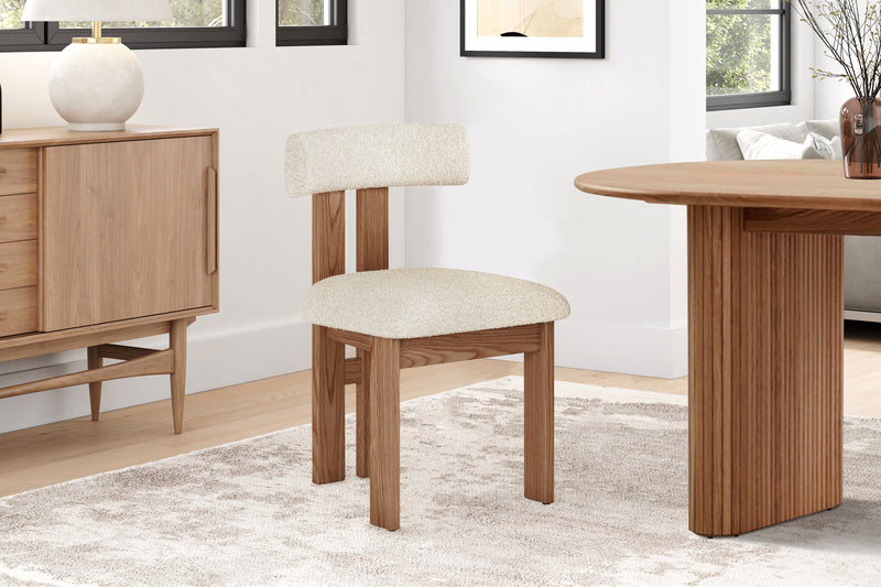 Valencia Carlo Natural Oak Wood Boucle Dining Chair, Beige (Set of 2)