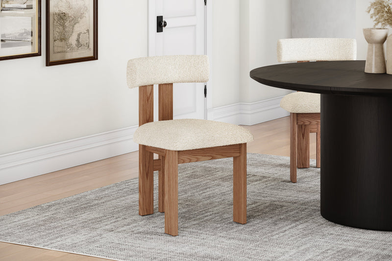 Valencia Carlo Natural Oak Wood Boucle Dining Chair, Beige (Set of 2)