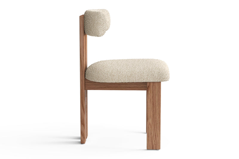Valencia Carlo Natural Oak Wood Boucle Dining Chair, Beige (Set of 2)