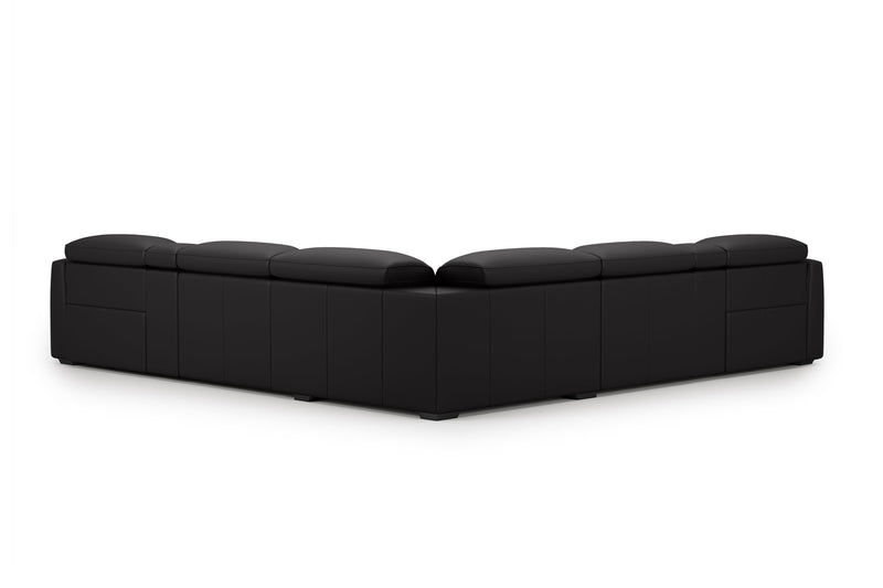 Valencia Carmen Leather L-Shape Dual Recliner with Console Sofa, Black