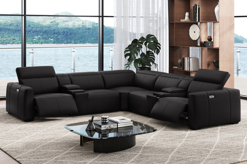 Valencia Carmen Leather L-Shape Dual Recliner with Console Sofa, Black