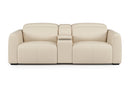 Valencia Carmen Leather Loveseat Dual Recliner with Console Lounge, Beige