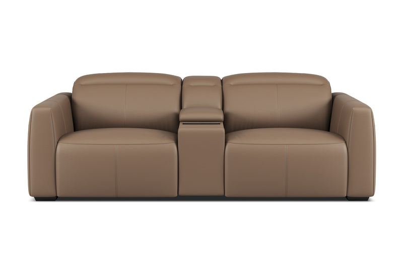 Valencia Carmen Leather Loveseat Dual Recliner with Console Lounge, Brown