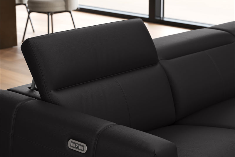 Valencia Carmen Leather Three Seats with Dual Recliner Sofa, Black