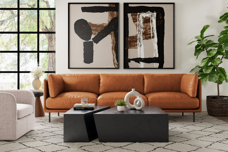 Chloe Top Grain Leather Three Seats Sofa, Cognac