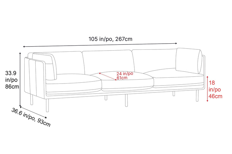 Chloe Top Grain Leather Three Seats Sofa, Cognac
