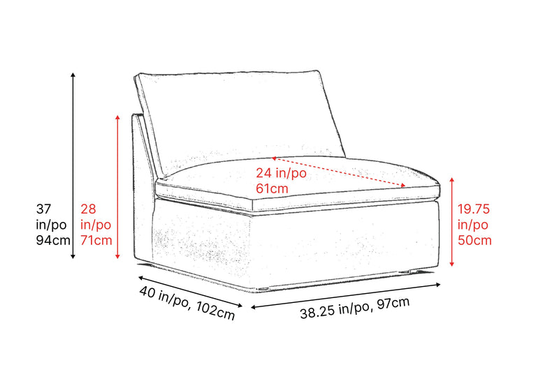 Valencia Isola Cloud Top Grain Leather Theater Lounge Modular Sofa Single Seat Armless, Black Color
