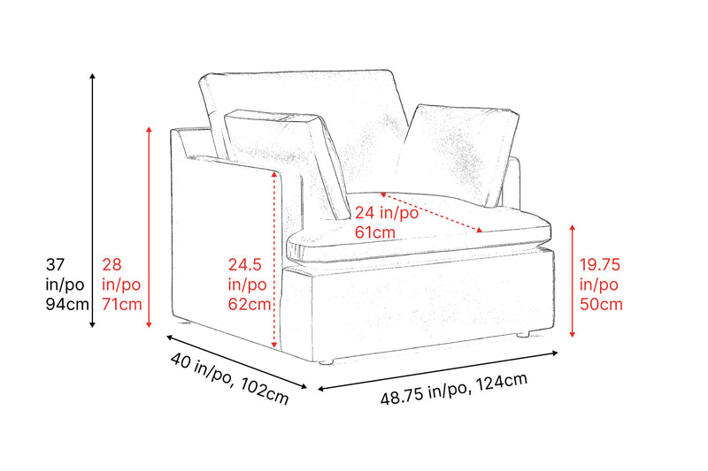 Valencia Isola Cloud Top Grain Leather Theater Lounge Modular Sofa Accent Chair, Black Color
