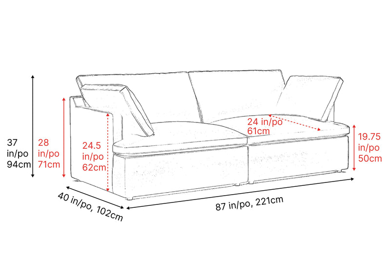 Valencia Isola Cloud Top Grain Leather Theater Lounge Modular Sofa Loveseat, Black Color