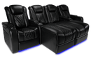 Valencia Tuscany Chaise Leather Home Theater Seating Row of 4 Loveseat Double Chaise Center, Midnight Black