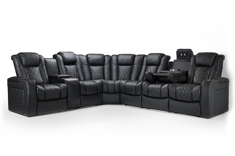 Valencia Tuscany Multimedia Sectional Leather Home Theater Seating Console Right & Dropdown Center Left, Black