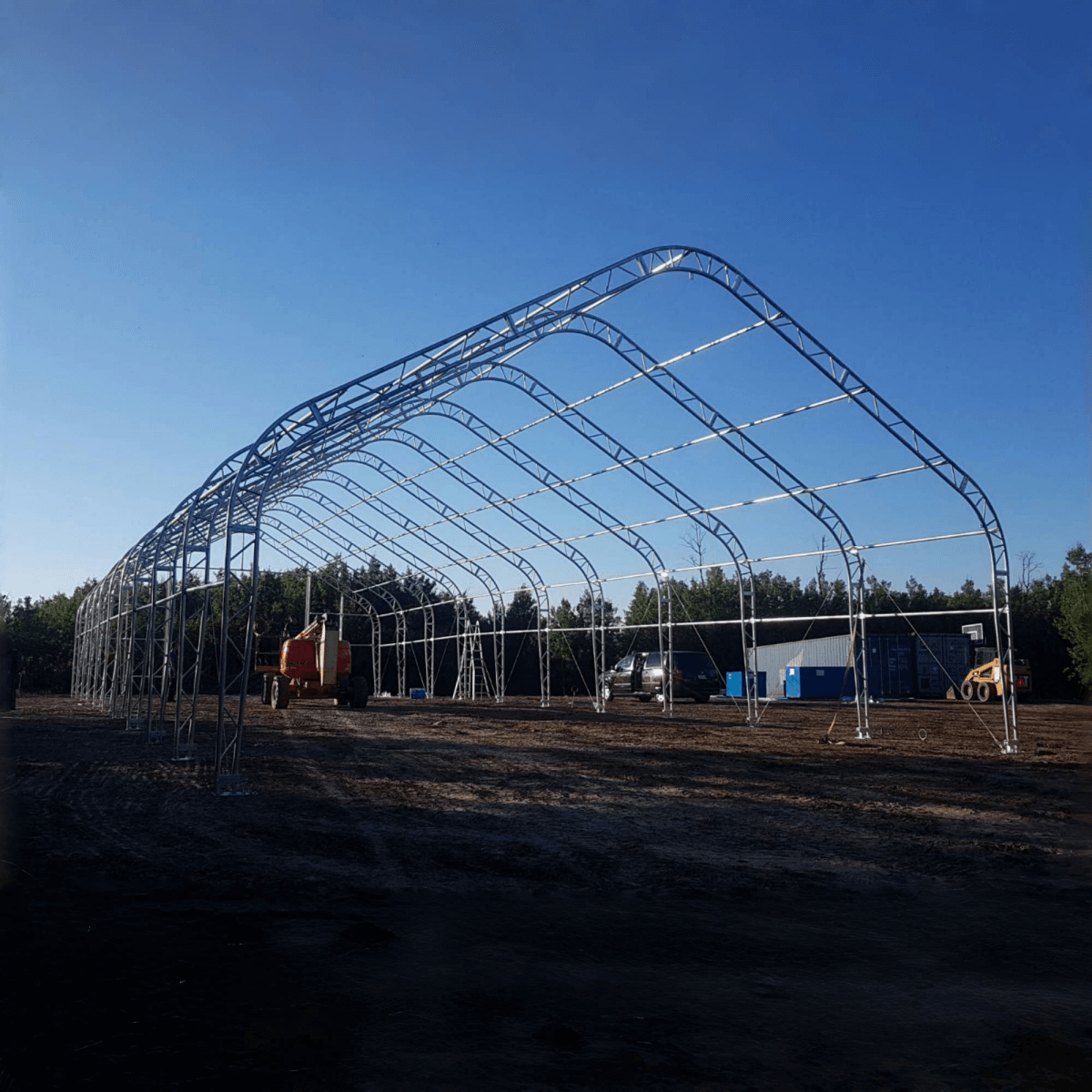 Double Truss Storage Shelter W40'xL80'xH21', 8' Truss Spacing