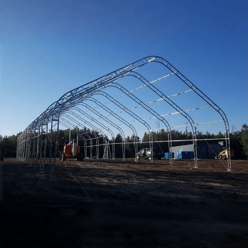 Double Truss Storage Shelter W40'xL80'xH21', 8' Truss Spacing