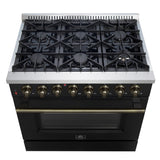 FORNO Galiano 36" 5.36 cu. ft. Dual Fuel Range with 6 Sealed Burners in Black with Antique Brass Accents, FFSGS6156-36BLK