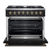 FORNO Galiano 36" 5.36 cu. ft. Dual Fuel Range with 6 Sealed Burners in Black with Antique Brass Accents, FFSGS6156-36BLK