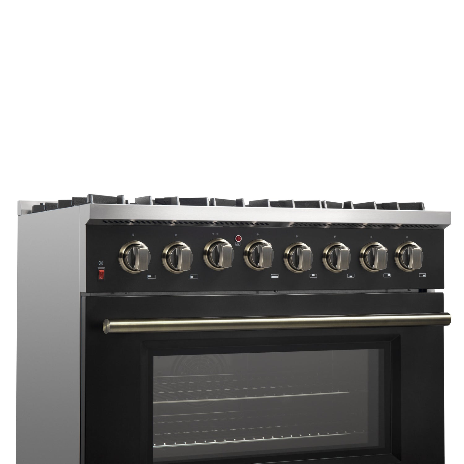 FORNO Galiano 36" 5.36 cu. ft. Dual Fuel Range with 6 Sealed Burners in Black with Antique Brass Accents, FFSGS6156-36BLK
