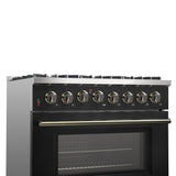 FORNO Galiano 36" 5.36 cu. ft. Dual Fuel Range with 6 Sealed Burners in Black with Antique Brass Accents, FFSGS6156-36BLK