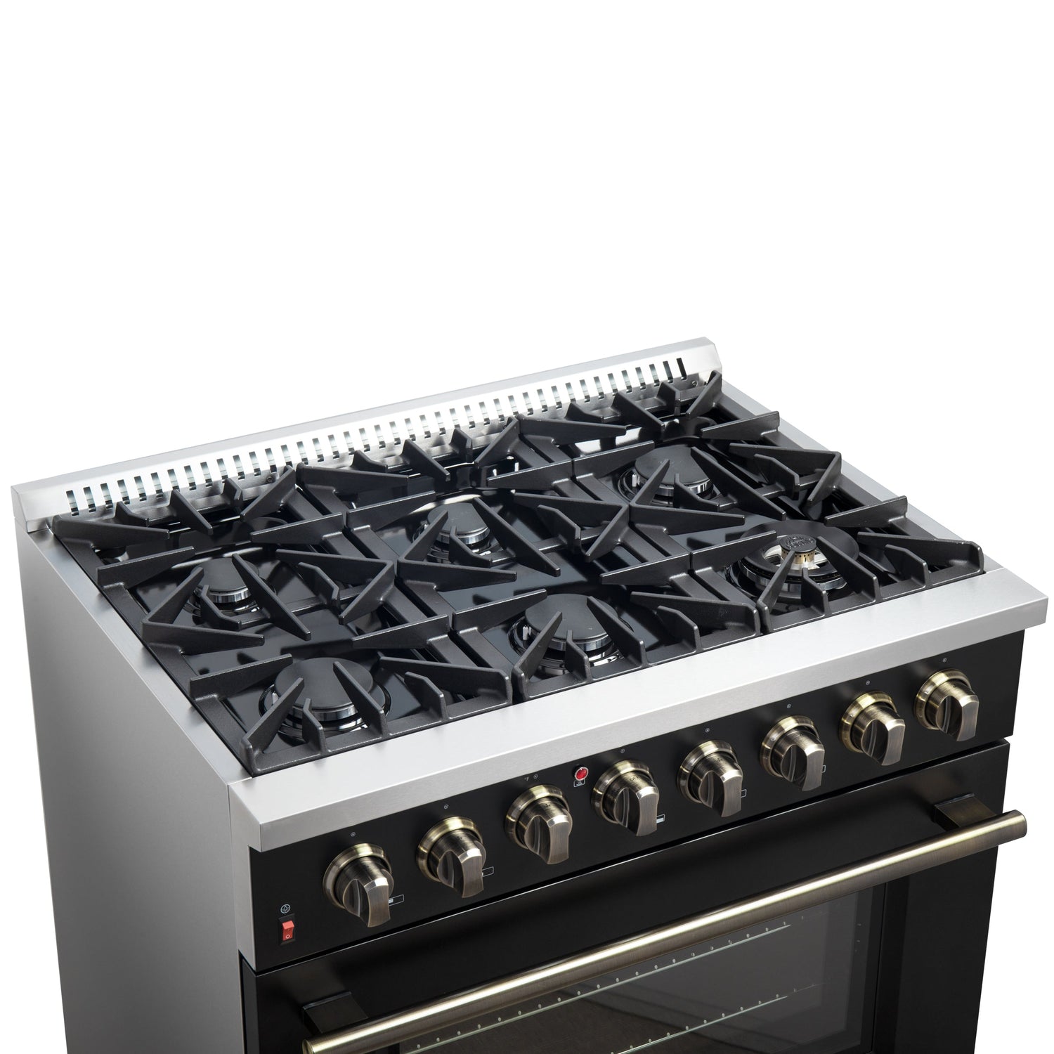 FORNO Galiano 36" 5.36 cu. ft. Dual Fuel Range with 6 Sealed Burners in Black with Antique Brass Accents, FFSGS6156-36BLK