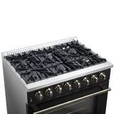 FORNO Galiano 36" 5.36 cu. ft. Dual Fuel Range with 6 Sealed Burners in Black with Antique Brass Accents, FFSGS6156-36BLK