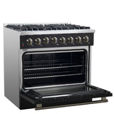 FORNO Galiano 36" 5.36 cu. ft. Dual Fuel Range with 6 Sealed Burners in Black with Antique Brass Accents, FFSGS6156-36BLK