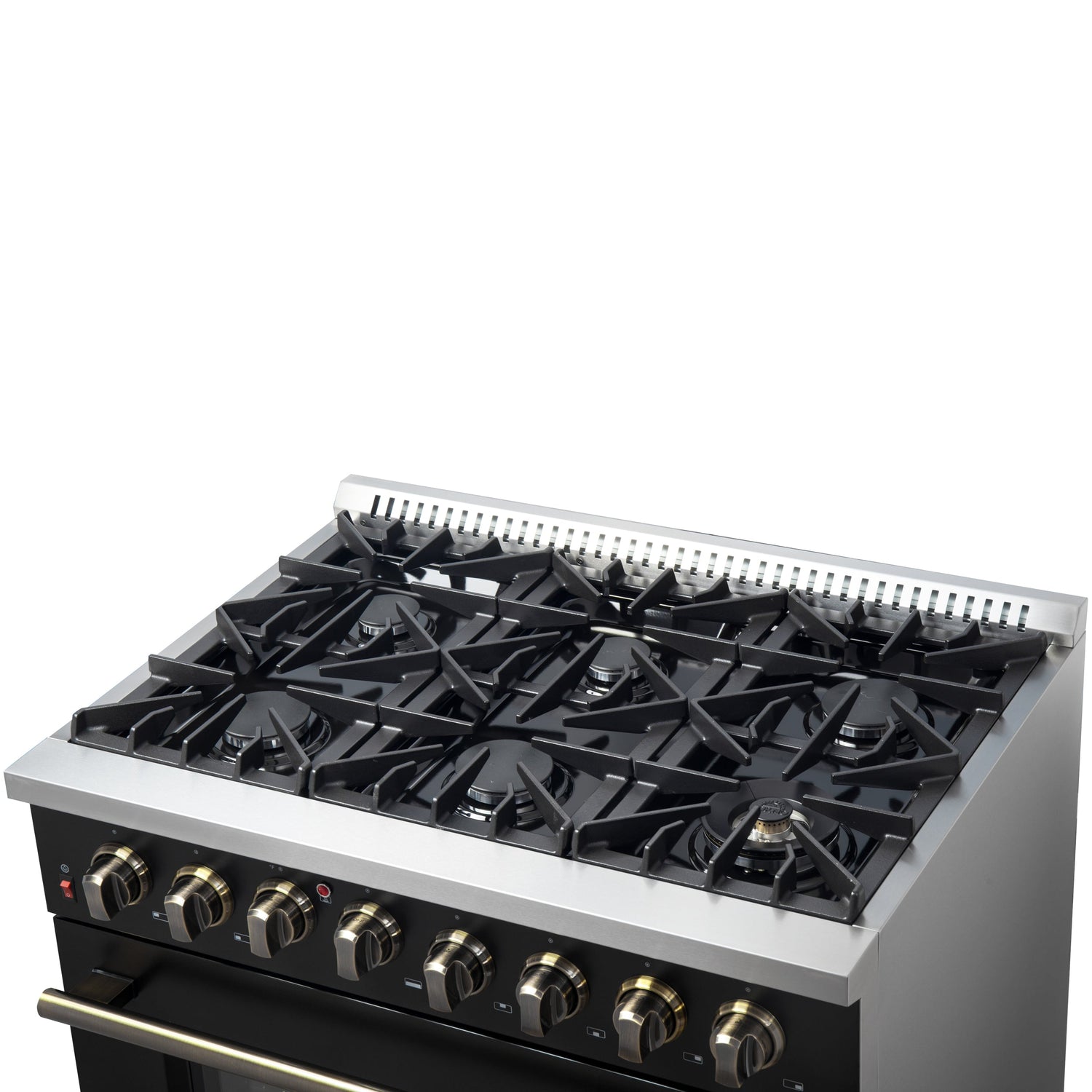 FORNO Galiano 36" 5.36 cu. ft. Dual Fuel Range with 6 Sealed Burners in Black with Antique Brass Accents, FFSGS6156-36BLK