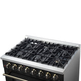 FORNO Galiano 36" 5.36 cu. ft. Dual Fuel Range with 6 Sealed Burners in Black with Antique Brass Accents, FFSGS6156-36BLK