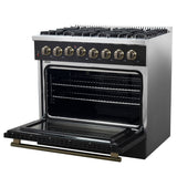FORNO Galiano 36" 5.36 cu. ft. Dual Fuel Range with 6 Sealed Burners in Black with Antique Brass Accents, FFSGS6156-36BLK