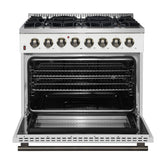 FORNO Galiano 36" 5.36 cu. ft. Dual Fuel Range with 6 Sealed Burners in White with Antique Brass Accents, FFSGS6156-36WHT